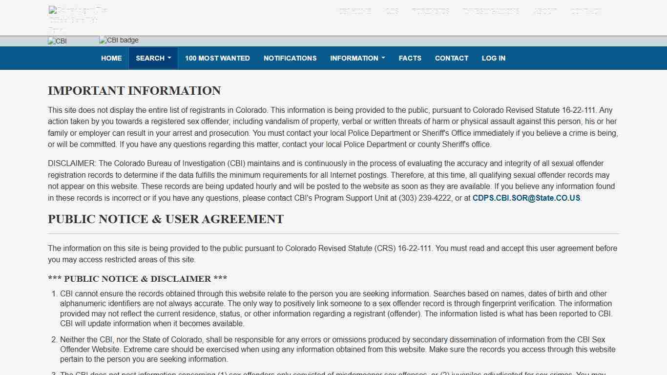 CBI: Sex Offender Registry