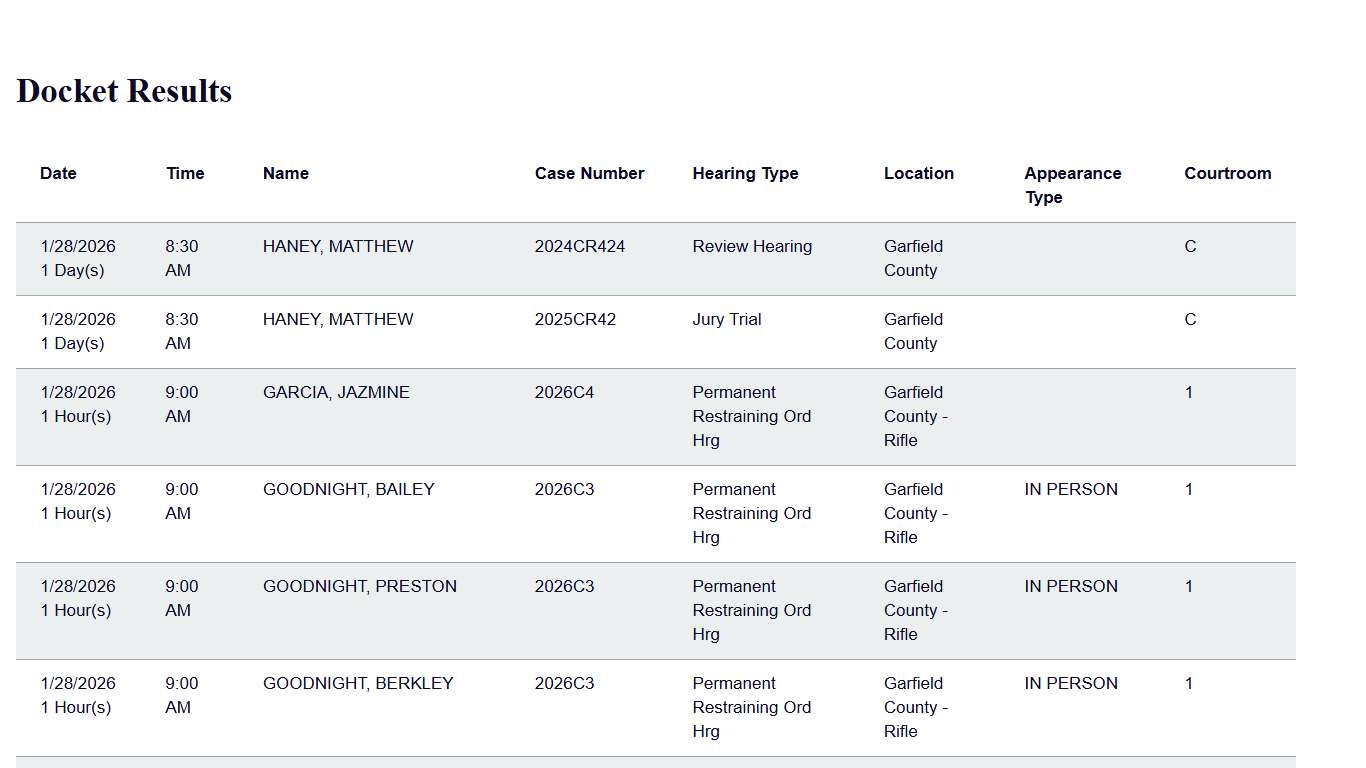 Docket Print Results Colorado Judicial Branch