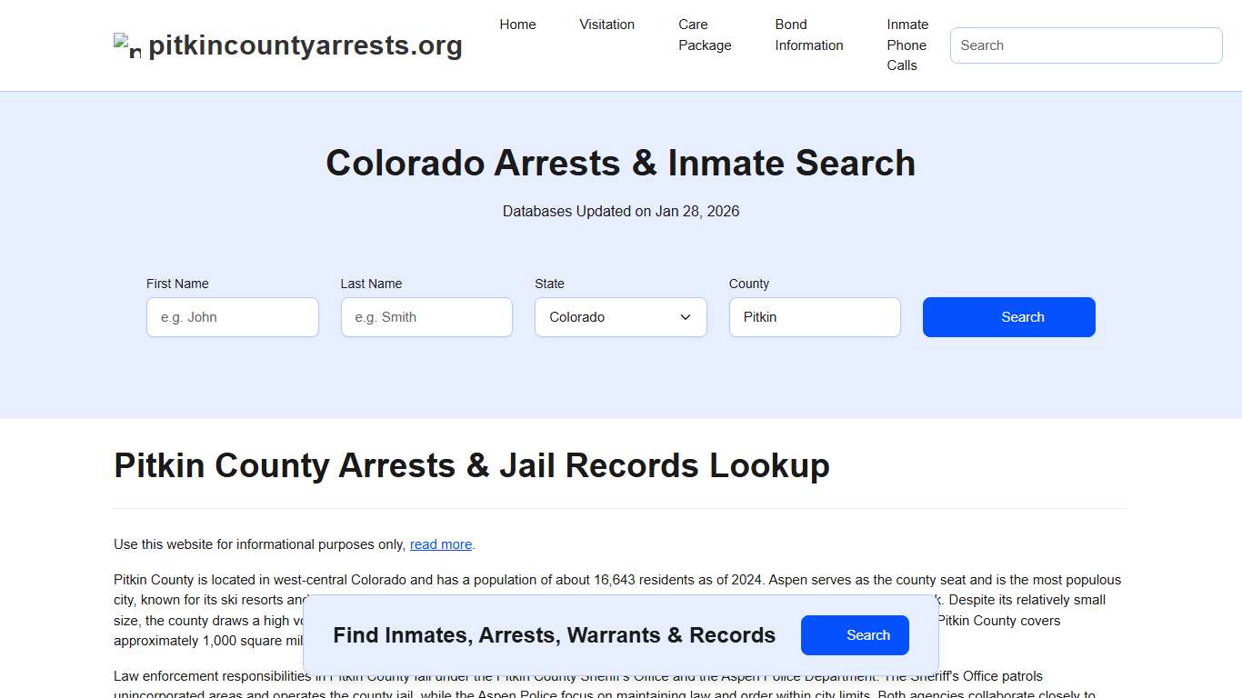 Pitkin County, CO Arrests, Warrants, Police Records Search